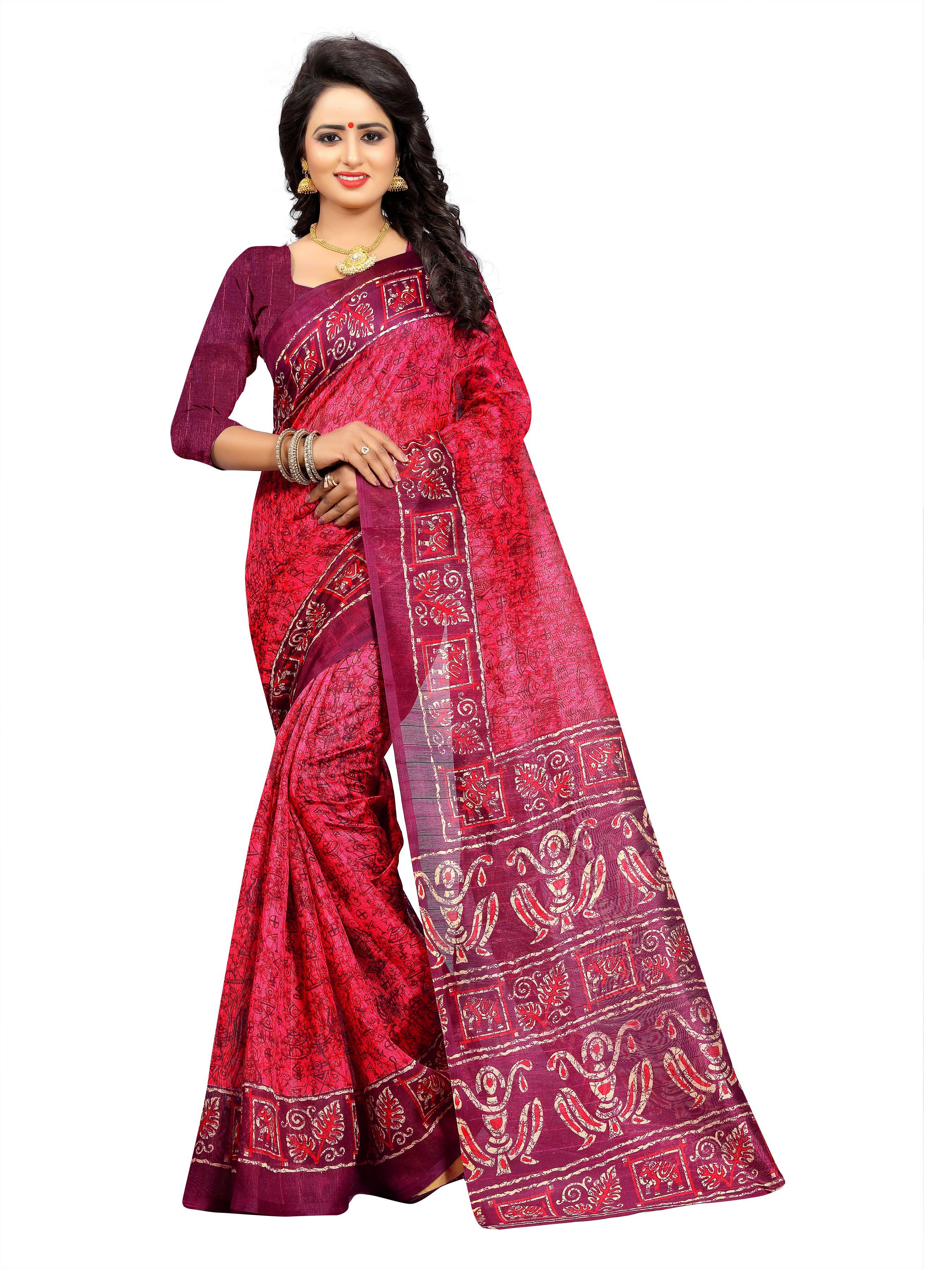 Beelee Typs Red Bhagalpuri Silk Saree Buy Beelee Typs Red Bhagalpuri 5093