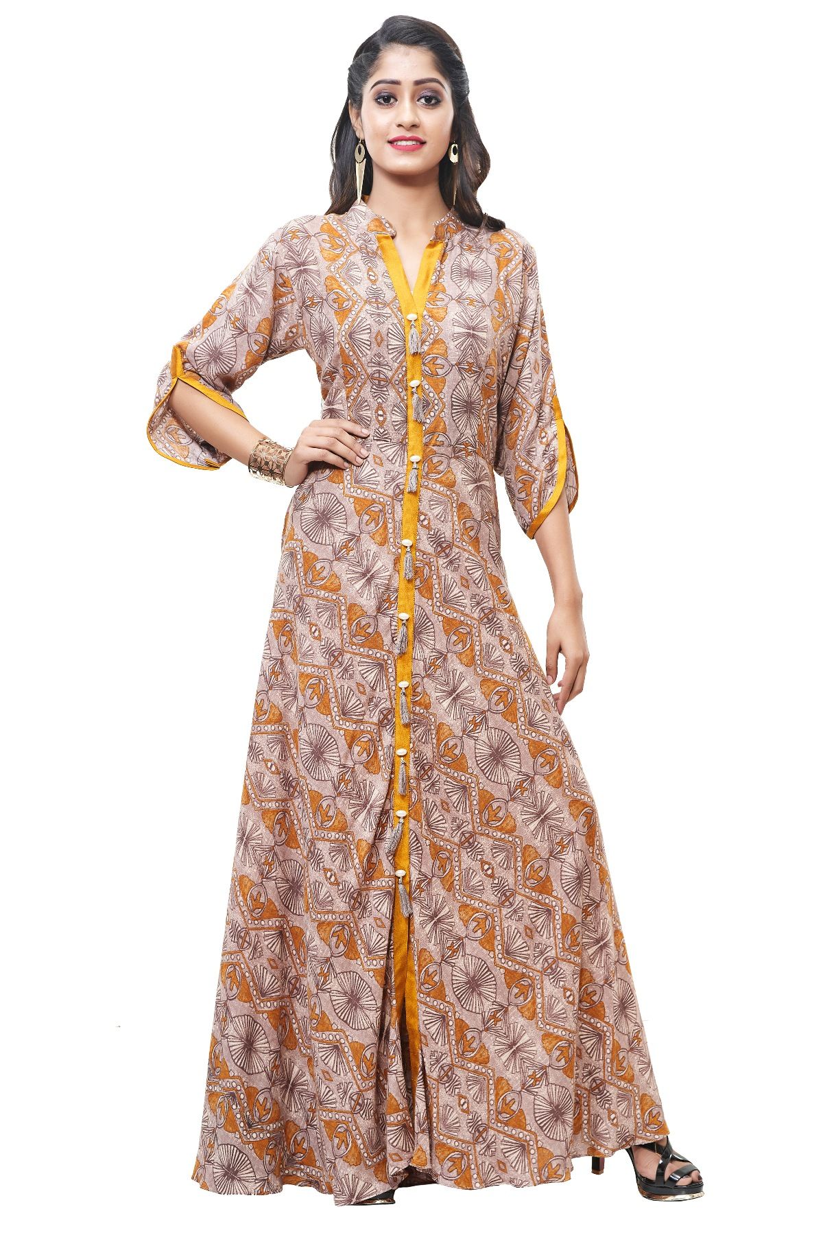 Fida Rayon Yellow Gown - Buy Fida Rayon Yellow Gown Online at Best ...