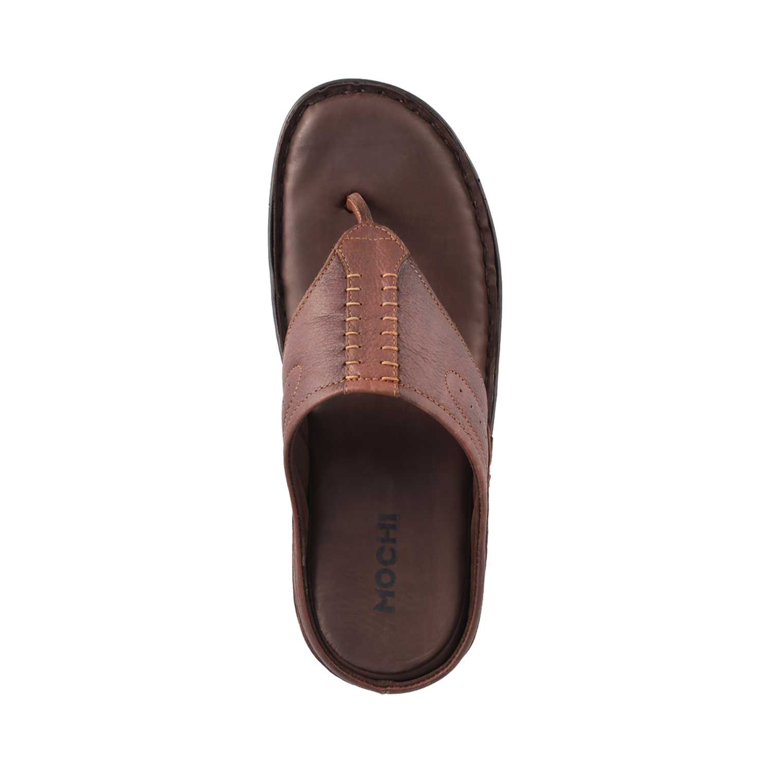 MOCHI MOCHI Men BROWN LEATHER BROWN Daily Slippers Price in India- Buy MOCHI MOCHI Men BROWN 