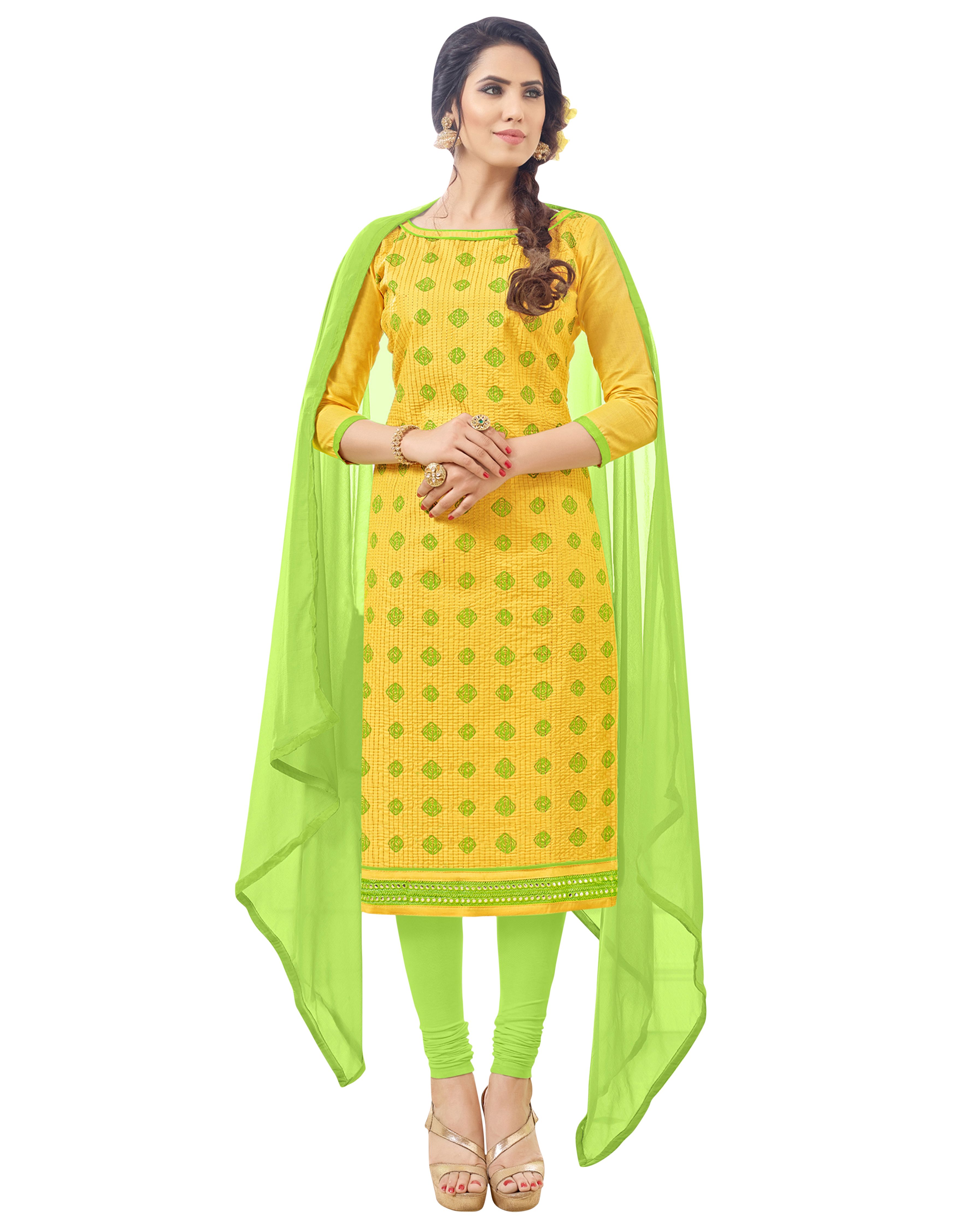 yellow dress with green dupatta