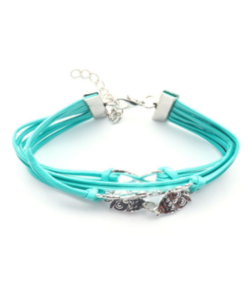 ayesha silver faux leather bracelet with multi pendant studded Buy