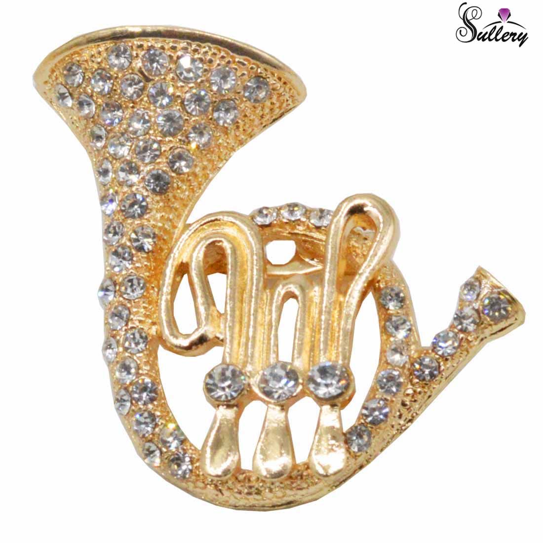 Sullery Gold Crystal French Horn Pin Brooch For Men Buy Online at Low