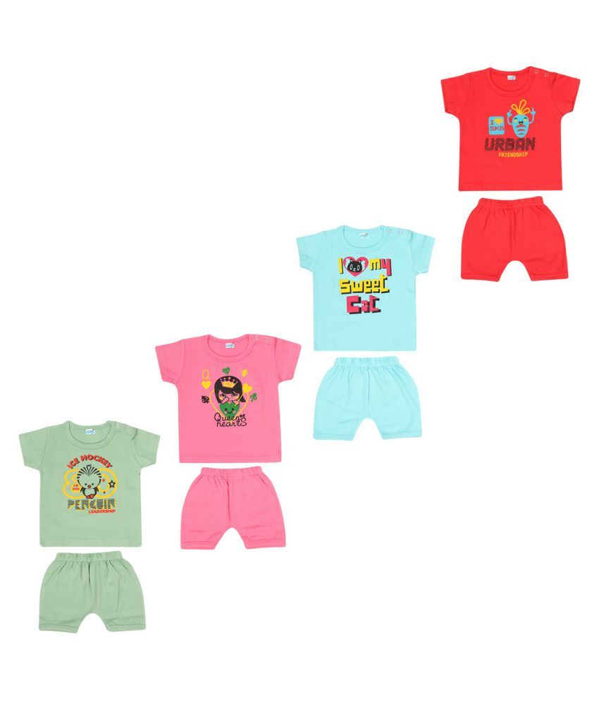     			Dongli Soft cotton Unisex Top and Shorts Set (Pack of 4)