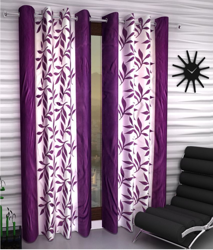     			Tanishka Fabs Floral Semi-Transparent Eyelet Curtain 5 ft ( Pack of 2 ) - Purple