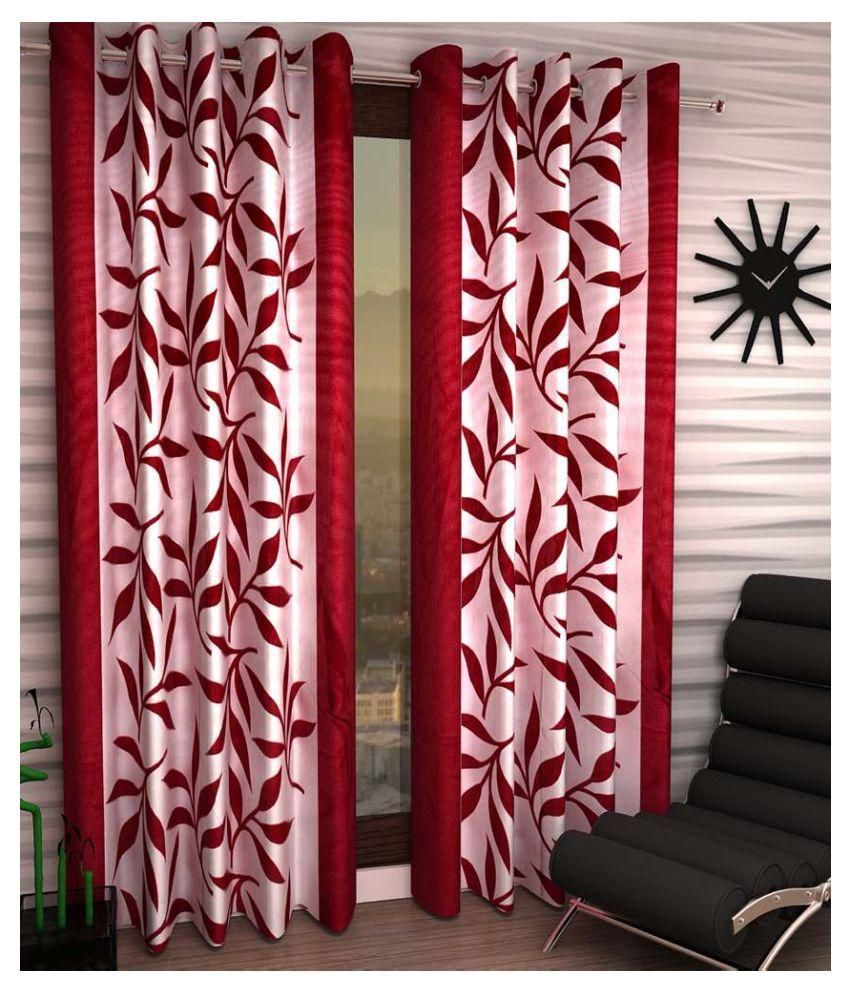     			Panipat Textile Hub Floral Semi-Transparent Eyelet Window Curtain 5 ft Pack of 2 -Red