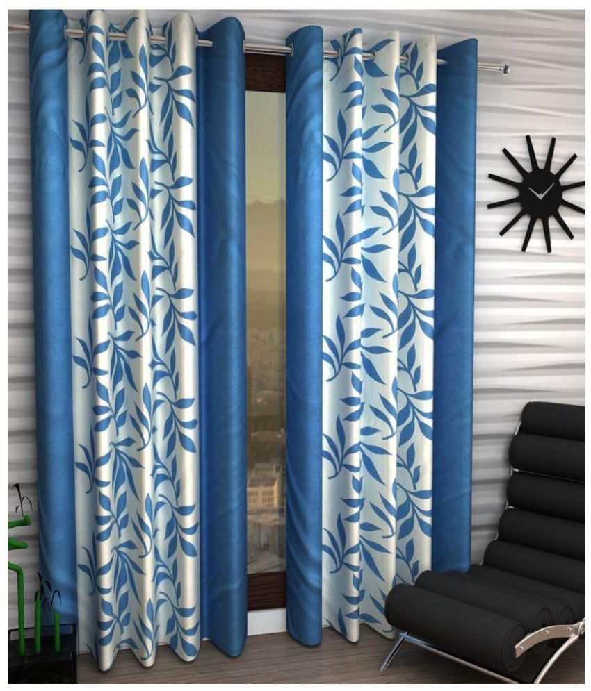     			Panipat Textile Hub Floral Semi-Transparent Eyelet Door Curtain 7 ft Pack of 4 -Aqua