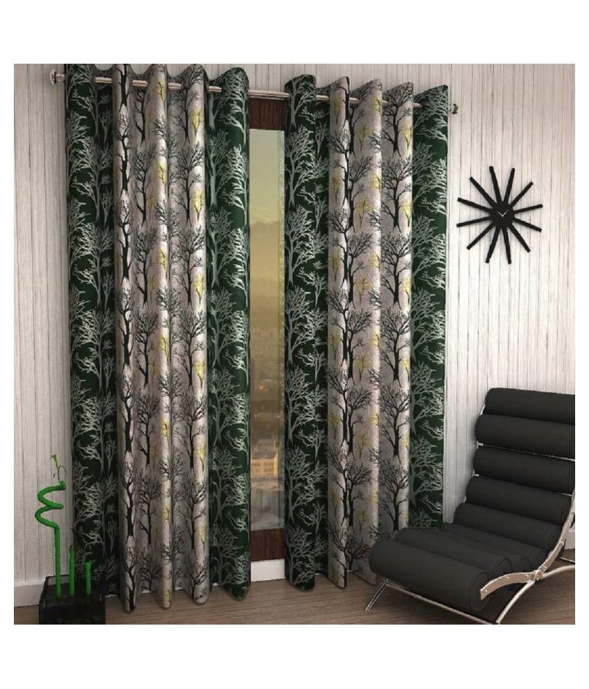     			Panipat Textile Hub Floral Semi-Transparent Eyelet Window Curtain 5 ft Pack of 2 -Green