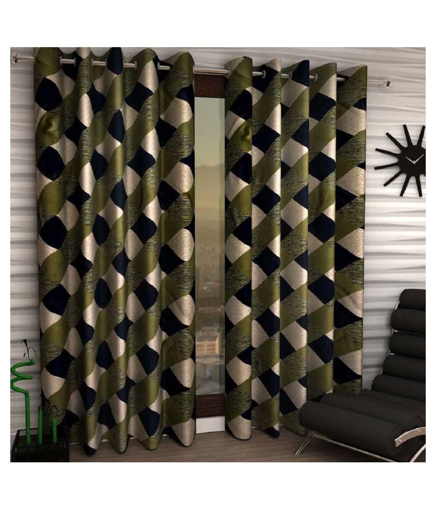     			Panipat Textile Hub Floral Semi-Transparent Eyelet Long Door Curtain 9 ft Pack of 2 -Green