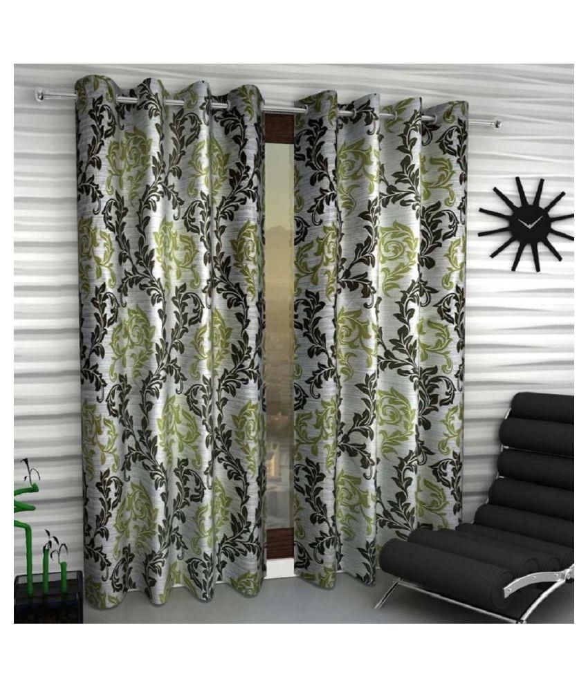     			Phyto Home Floral Semi-Transparent Eyelet Window Curtain 5 ft Pack of 4 -Green
