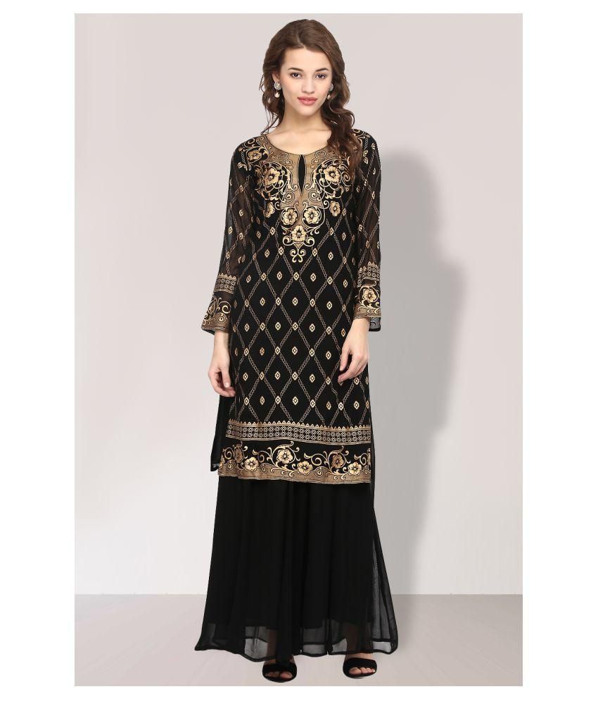 Ahalyaa Black Georgette Straight Kurti - Buy Ahalyaa Black Georgette ...