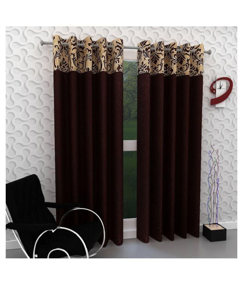     			Phyto Home Floral Semi-Transparent Eyelet Window Curtain 5 ft Pack of 2 -Brown