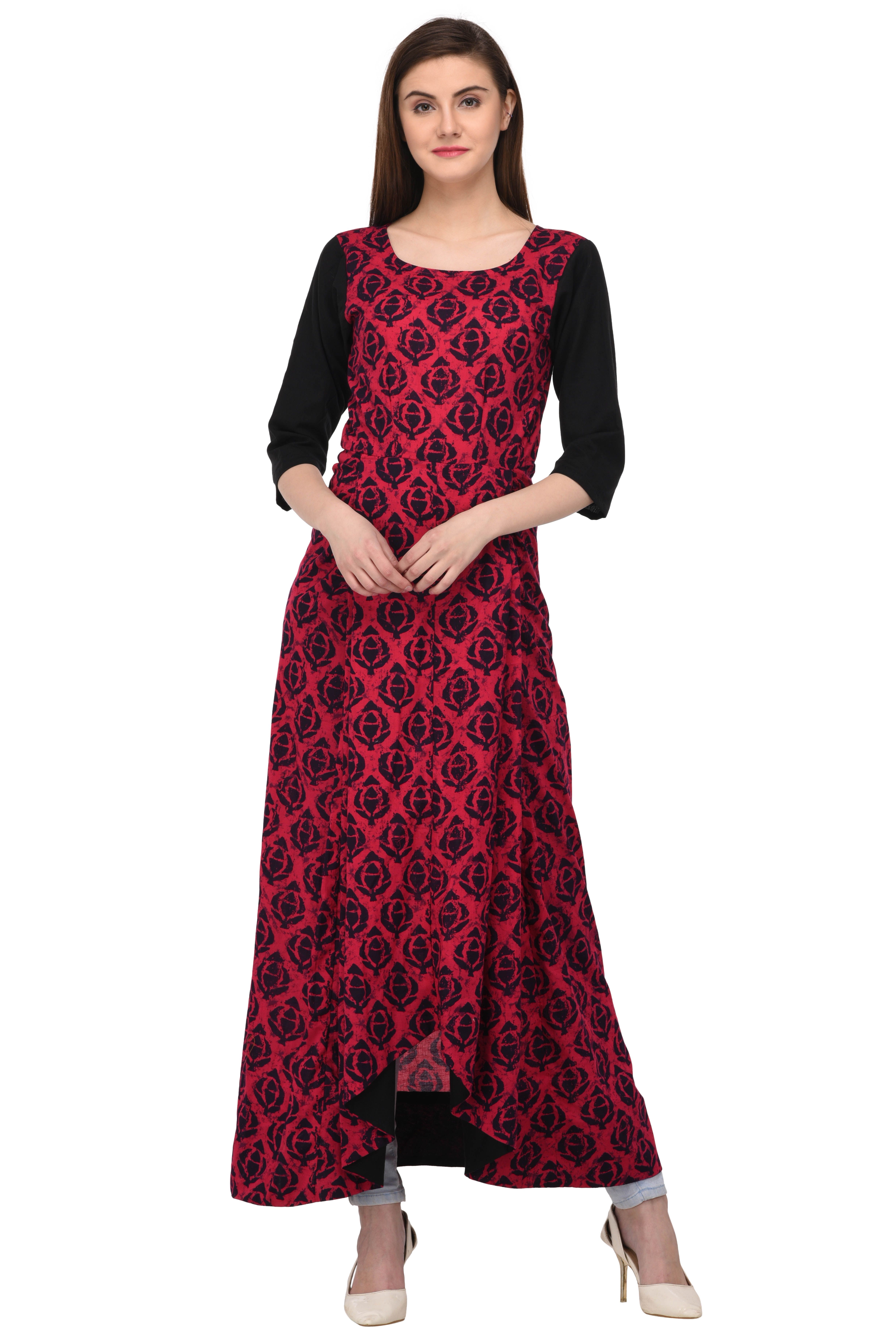 WOMEN Magenta block print Solid Anarkali High-Low Kurta - Buy WOMEN Magenta block print Solid 