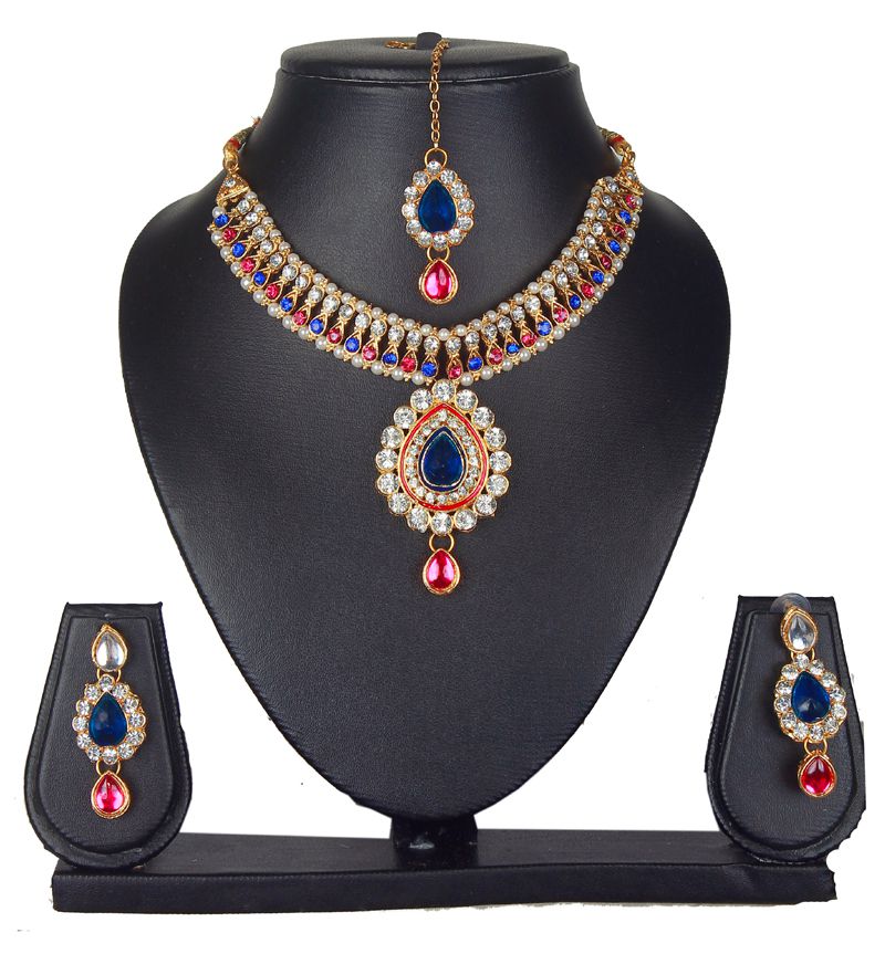 JH Fashion multicolor fancy heavy diamond necklace set for