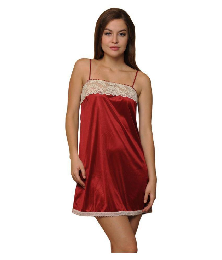     			Clovia Lace Baby Doll Dresses Without Panty - Maroon