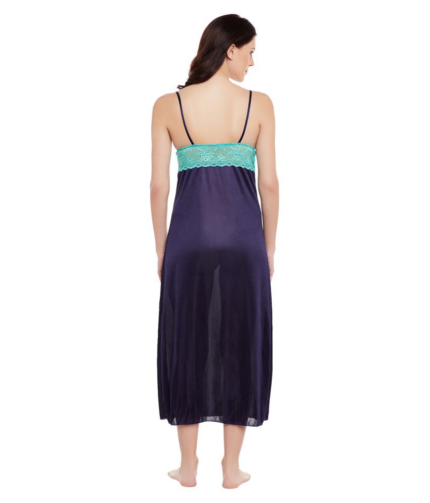 Buy Clovia Satin Nighty & Night Gowns Blue Online at