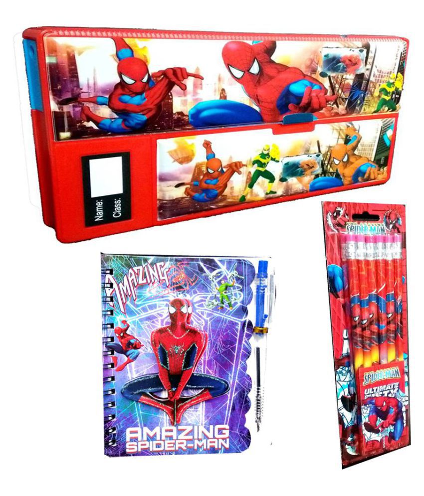     			Super Hero Theme Birthday Gift Set for Kids with Jumbo Pencil Box,Pocket Size Pen Diary and Set Of 12 Pencils