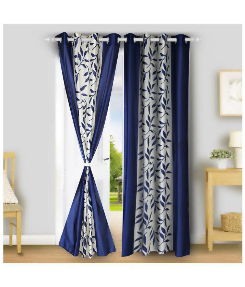     			E-Retailer Set of 2 Long Door Eyelet Curtains Floral Purple