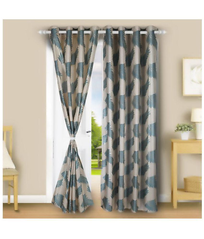     			E-Retailer Set of 2 Long Door Eyelet Curtains Floral Blue