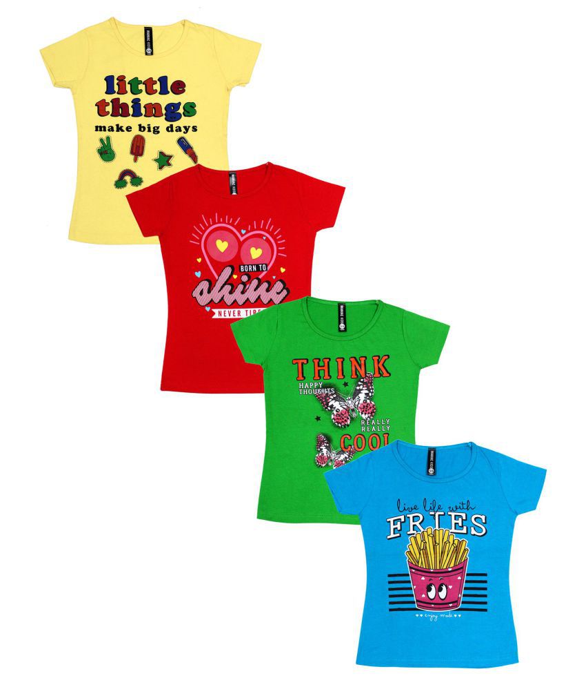     			Stay Little Girls Printed Cotton T-Shirts Pack of - 4