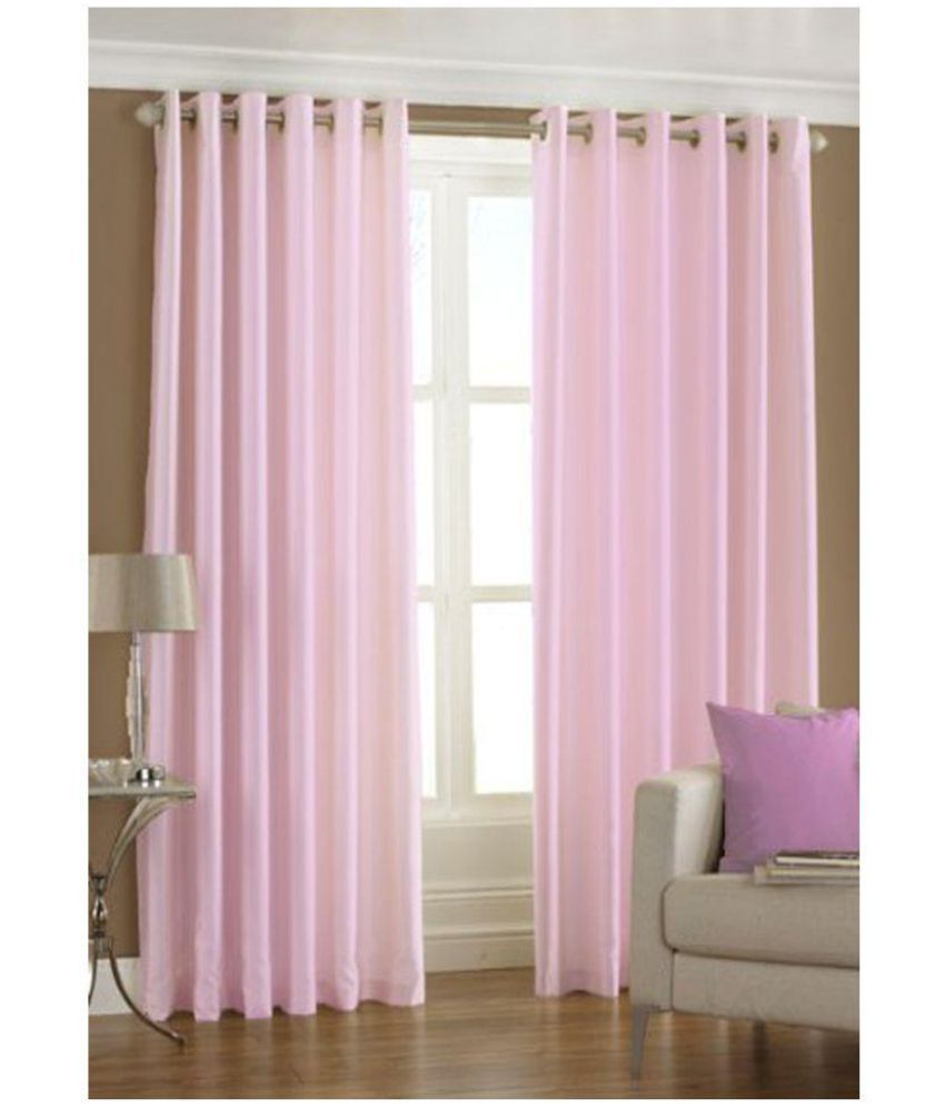     			Phyto Home Solid Semi-Transparent Eyelet Door Curtain 7 ft Pack of 2 -Pink