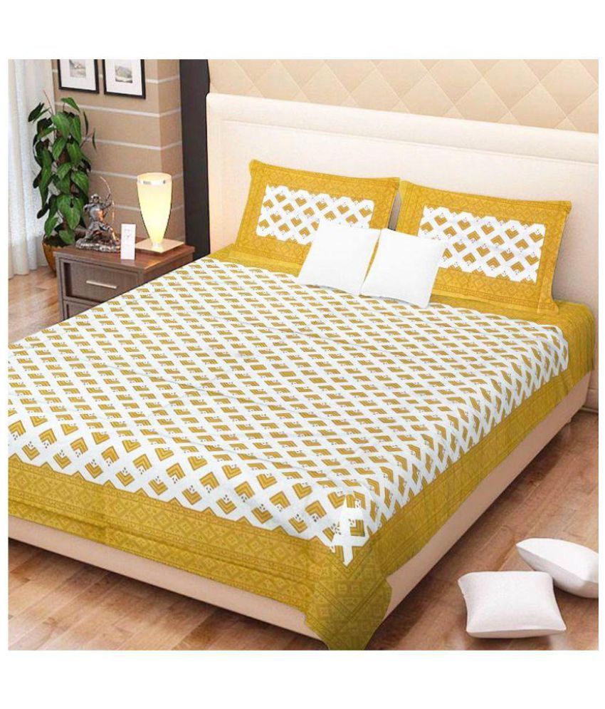     			Kismat Collection Cotton Double Bedsheet with 2 Pillow Covers