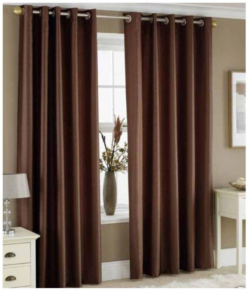     			Phyto Home Solid Semi-Transparent Eyelet Window Curtain 5 ft Pack of 2 -Brown
