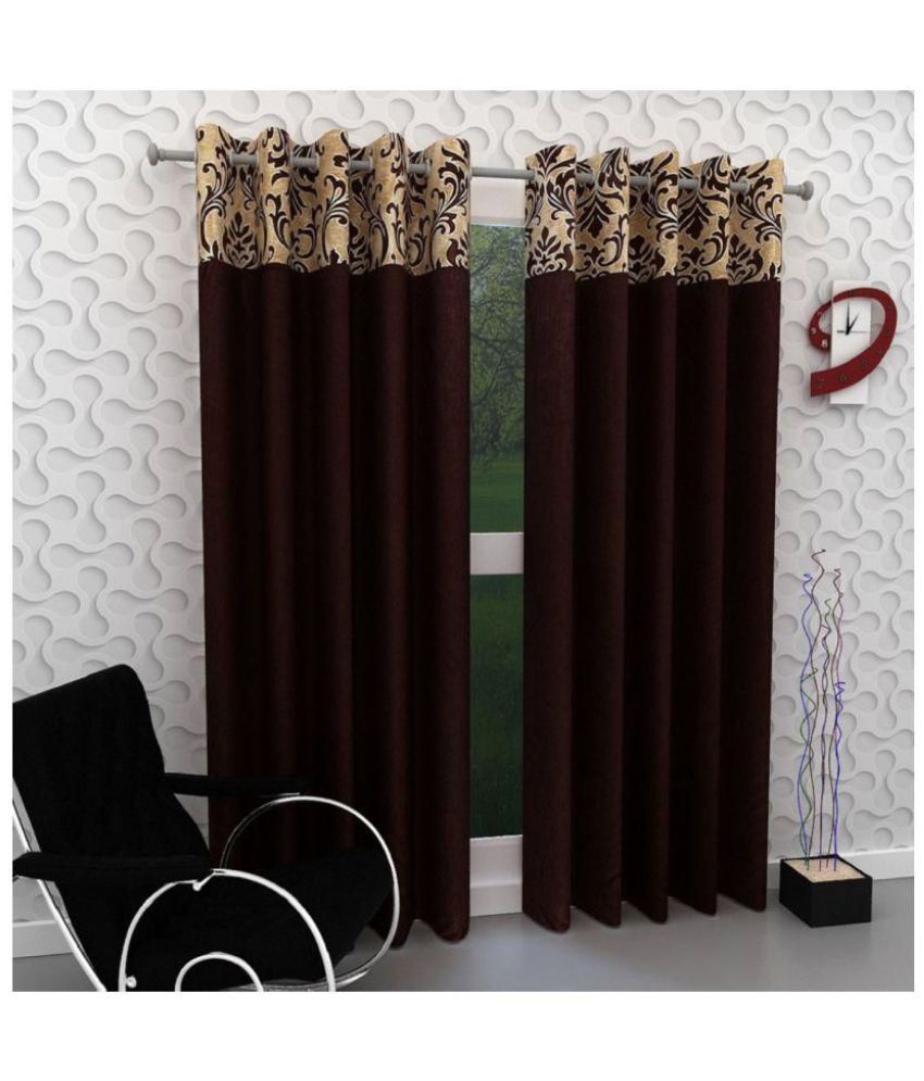     			Phyto Home Floral Semi-Transparent Eyelet Window Curtain 5 ft Pack of 4 -Brown