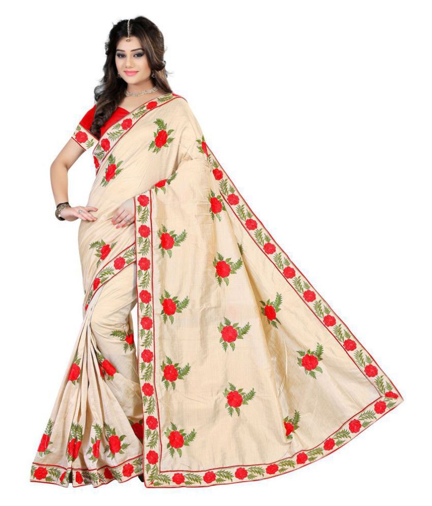 Hampi Fashion White and Beige Banarasi Silk Saree Buy Hampi Fashion