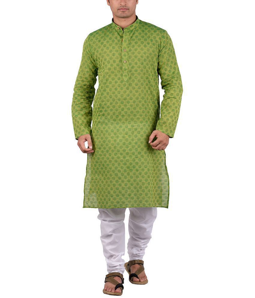     			Maharaja Green Cotton Kurta Pyjama Set
