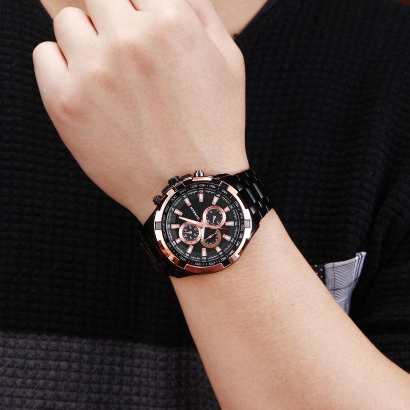 curren black metal analog watch