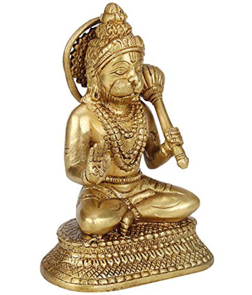 Kartique Brass Hanuman Ji Murti In Blessing Posture With Gada Sitting