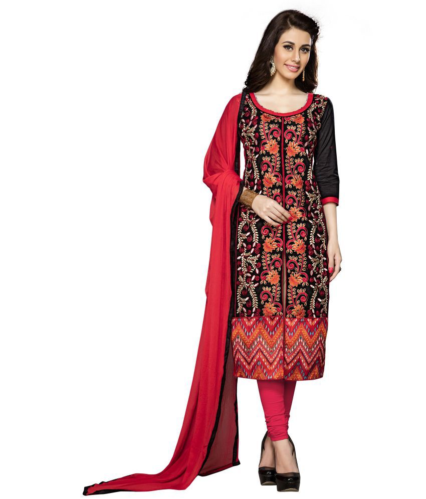 PR Fashion Red and Brown Cotton Dress Material - Buy PR Fashion Red and ...