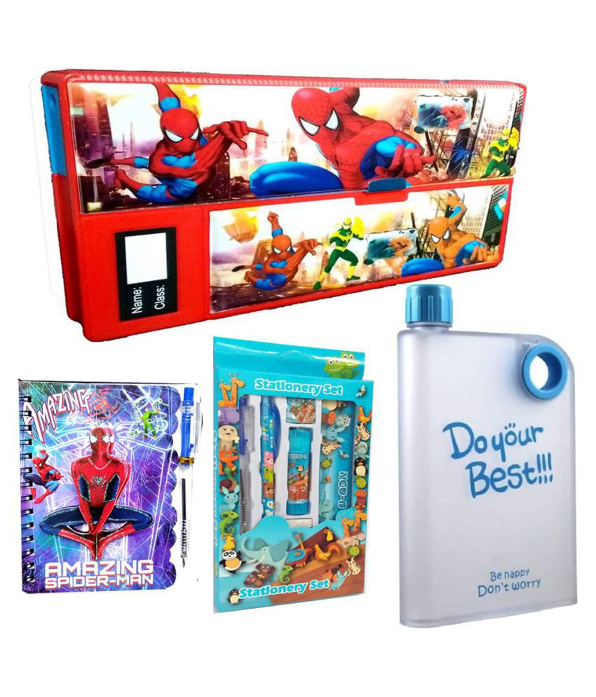     			Super Hero Theme Birthday Gift Set for Kids with Jumbo Pencil Box , Pocket Size Pen Diary , Complete Stationery Set And Sleek Notebook Bottle