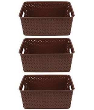 Brown Plastic Multipurpose Storage Baskets Set of 3