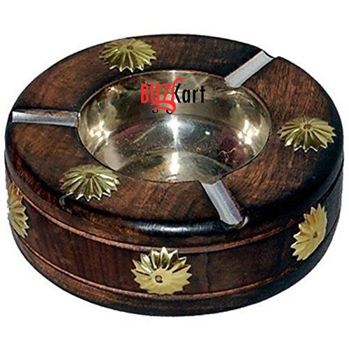     			BuzyKart Wooden Premium Quality Antique Hand carved Round Ashtray