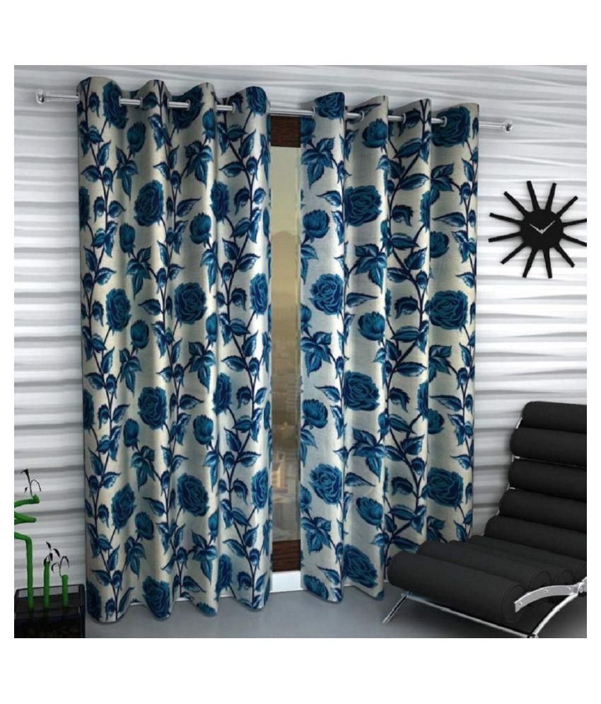     			Tanishka Fabs Floral Semi-Transparent Eyelet Curtain 9 ft ( Pack of 2 ) - Blue