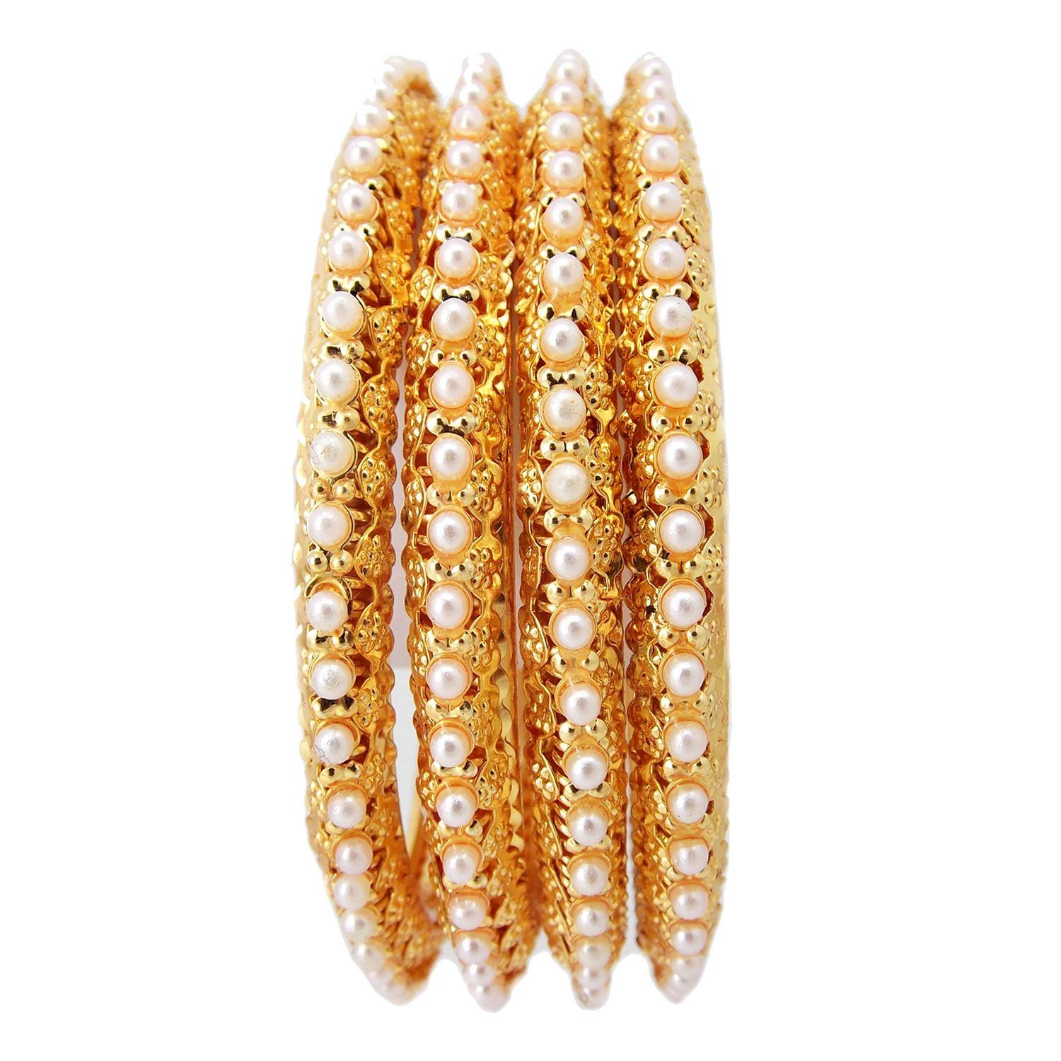 Biyu Gold Plated 4pc Copper White CZ Traditional Bangles for Women Biyu Gold Plated 4pc Copper White CZ Traditional Bangles for Women