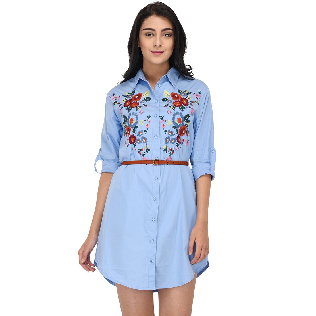 Raaika Cotton Blue Shift Dress - Buy Raaika Cotton Blue Shift Dress ...