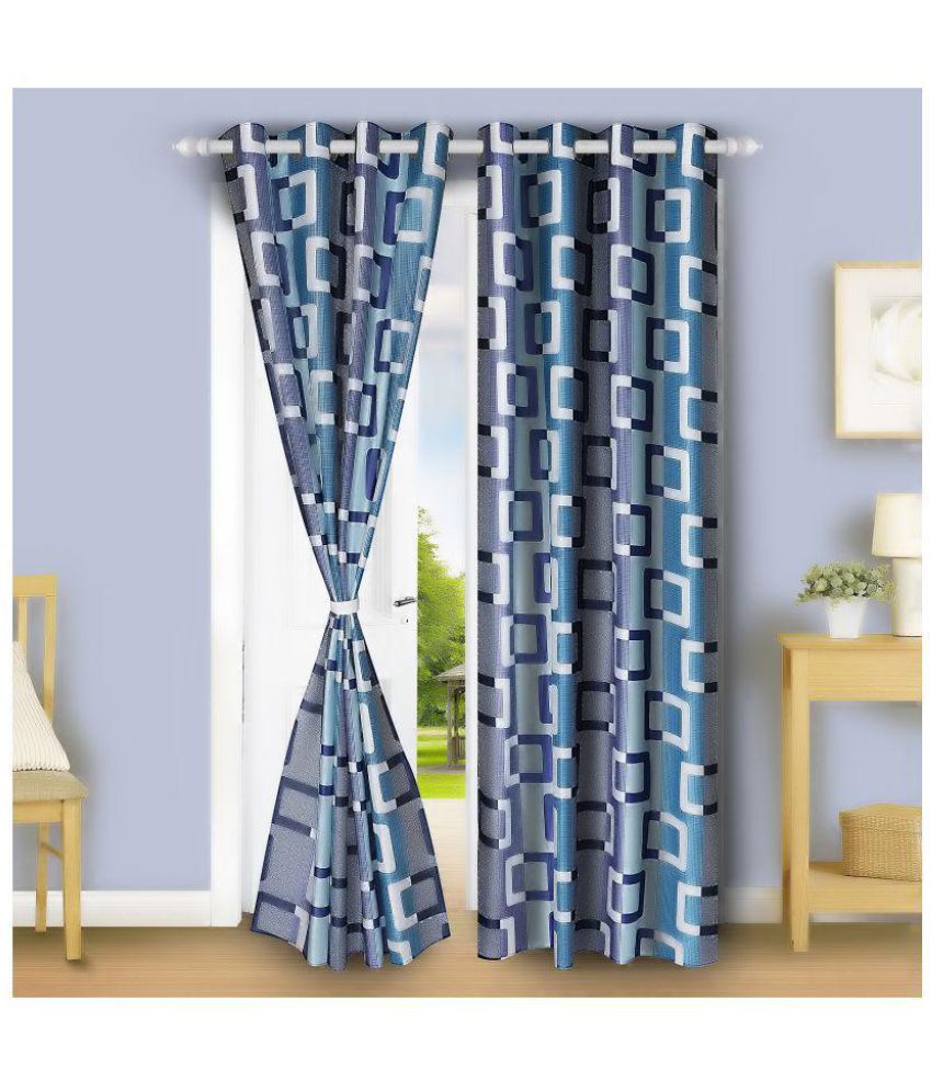     			E-Retailer Set of 2 Long Door Eyelet Curtains Printed Multi Color