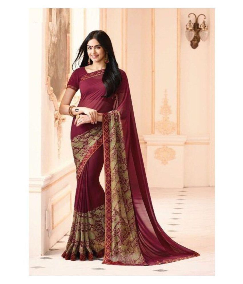     			Gazal Fashions - Maroon Georgette Saree With Blouse Piece (Pack of 1)
