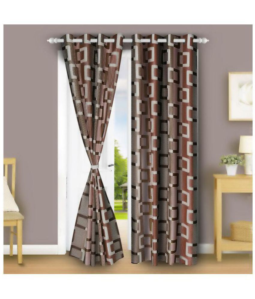     			E-Retailer Set of 2 Door Eyelet Curtains Contemporary Brown