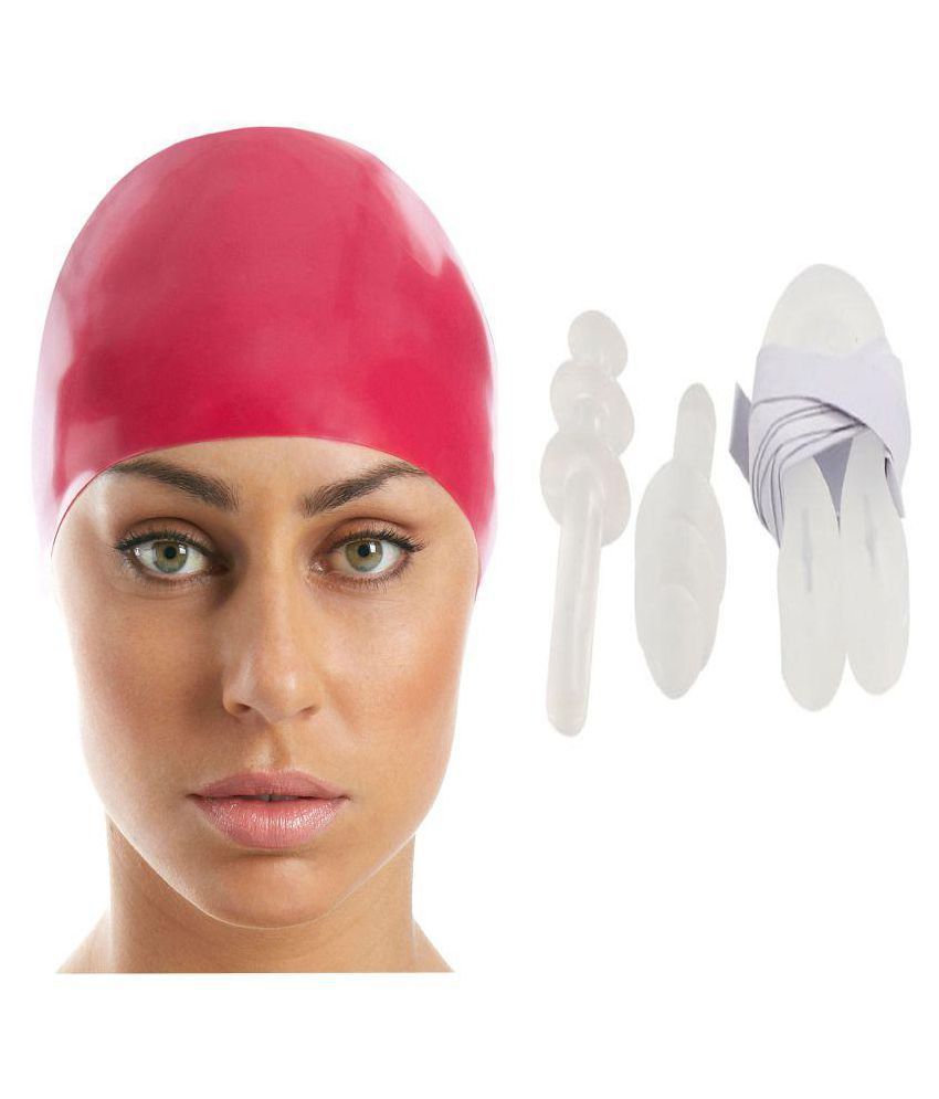 Nema  Swimming Cap , Nose and Ear Plugs Combo - Red