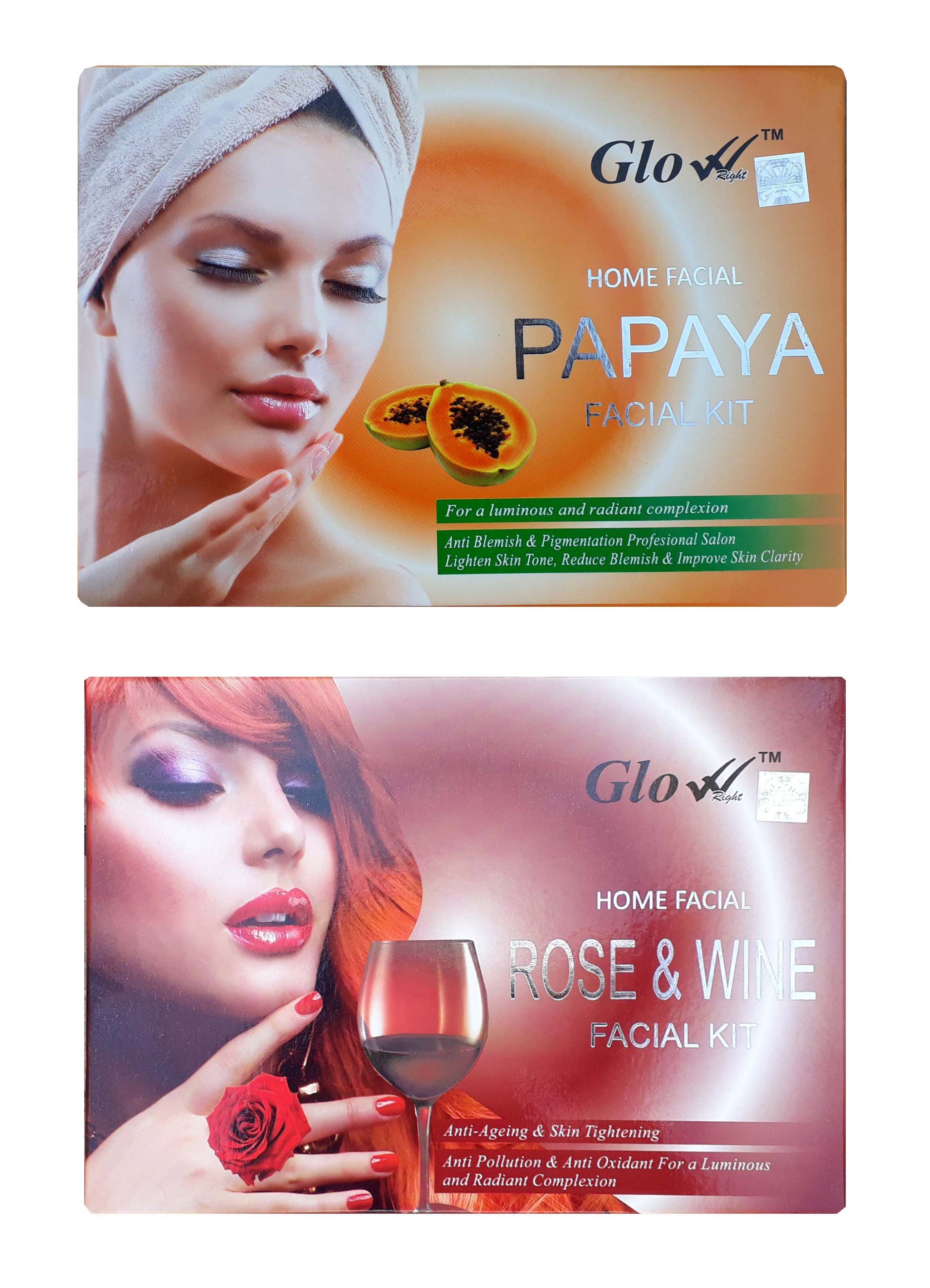 Glow Right (PAPAYA Facial Kit 250g + ROSE & WINE Facial Kit 250g