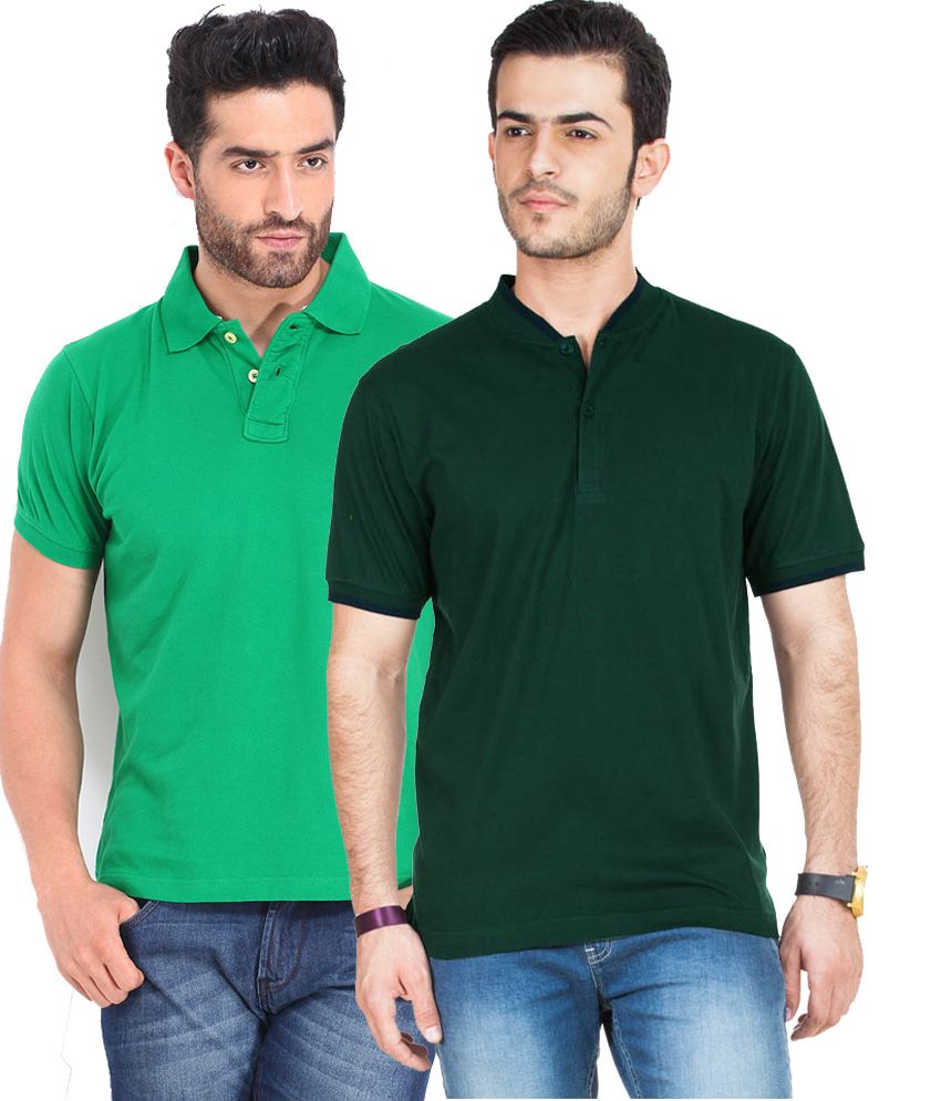     			Funky Guys Pack of 2 Cotton Blend Slim Fit Solid Half Sleeves Men's Polo T Shirt ( Multicolor )