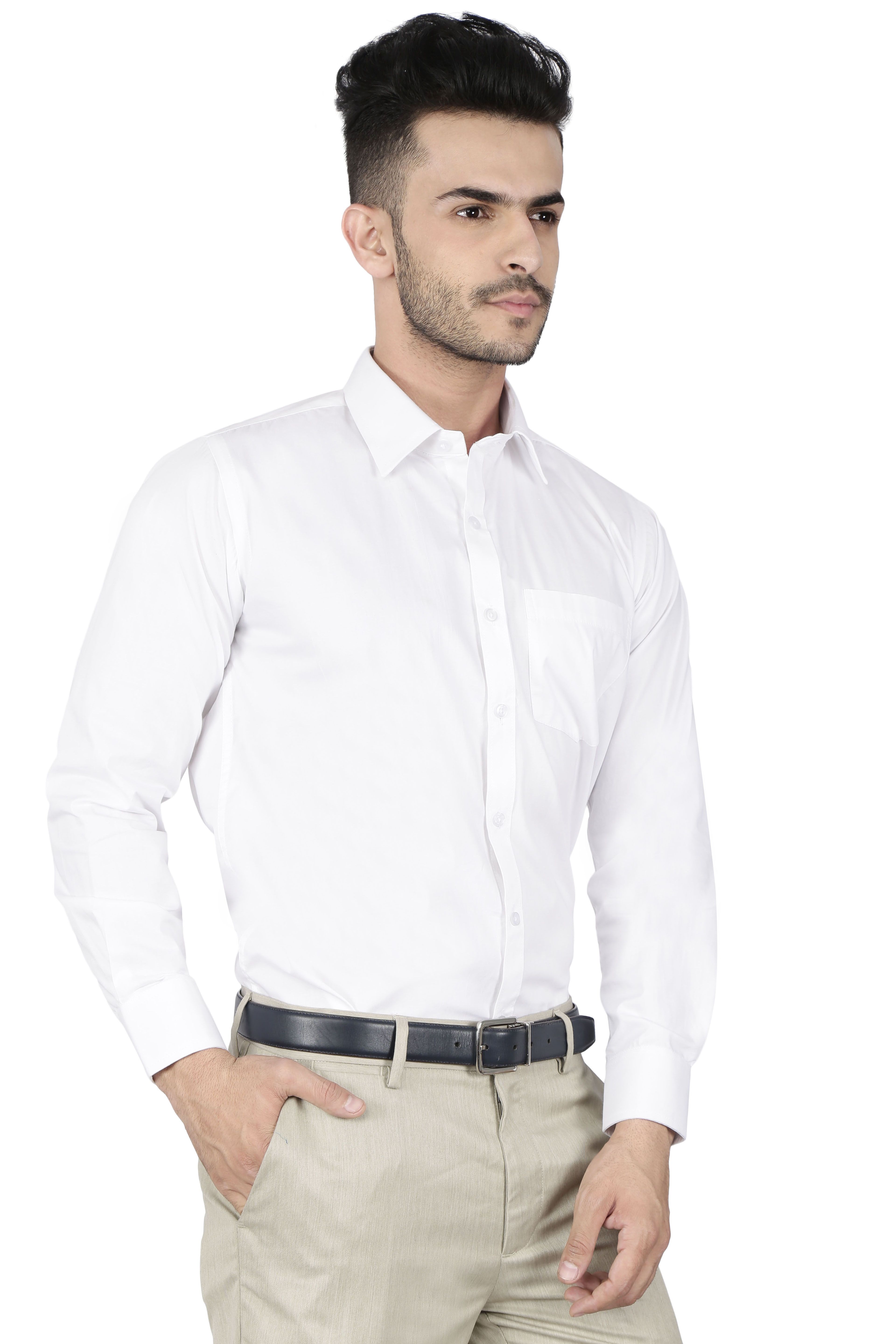 formal white shirt grey pants