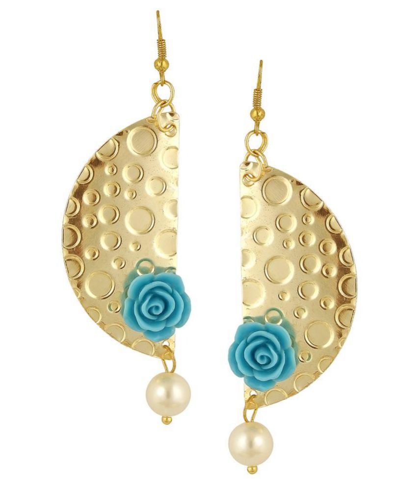     			The Jewelbox Geometric Flower Blue 18k Gold Plated Dangling Earring for Women