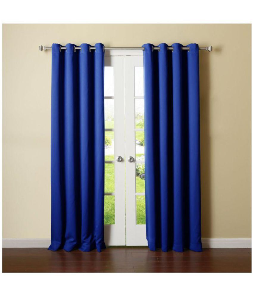     			Phyto Home Floral Semi-Transparent Eyelet Door Curtain 7 ft Pack of 2 -Navy Blue
