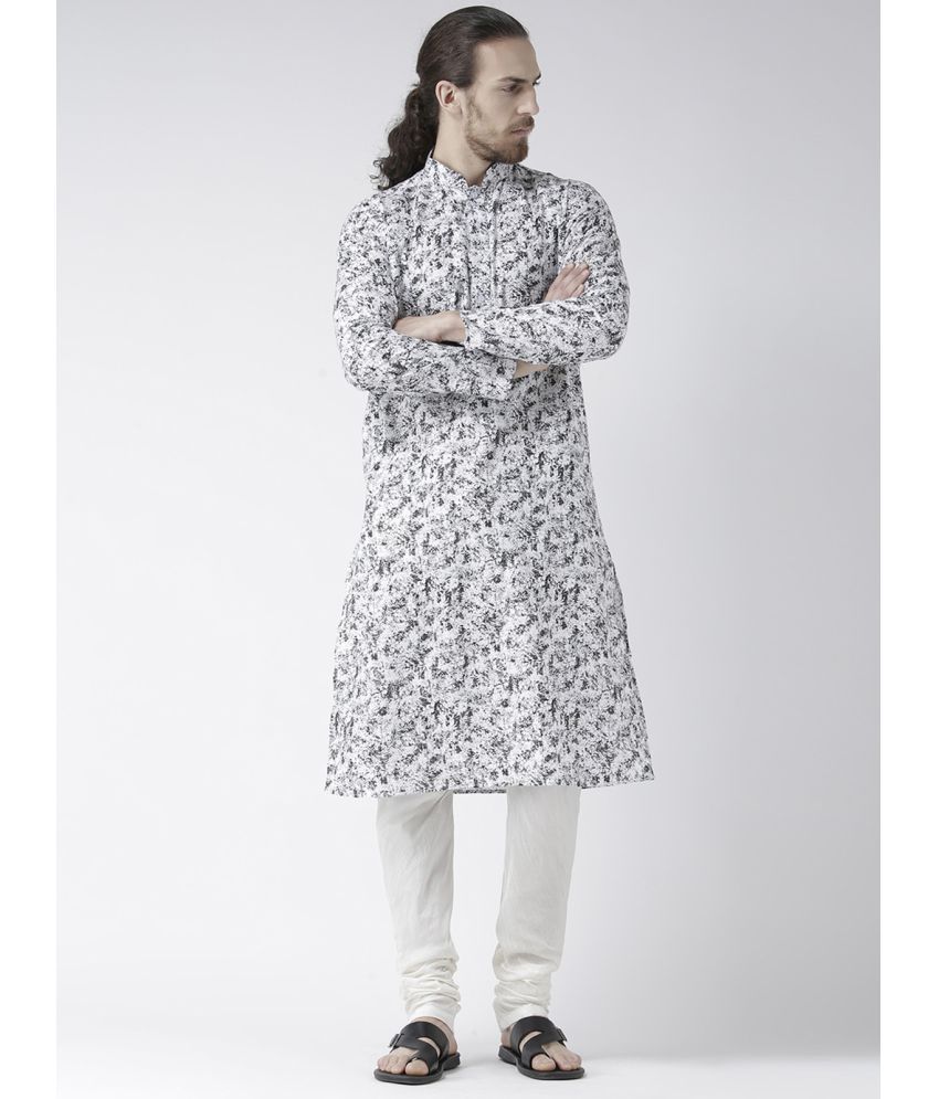     			Deyann White Linen Kurta Pyjama Set