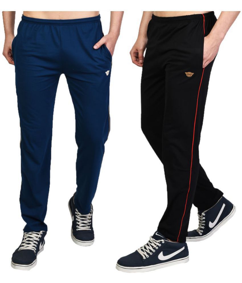 Black Polyester Slim Fit Trackpant for Men by FITMonkey