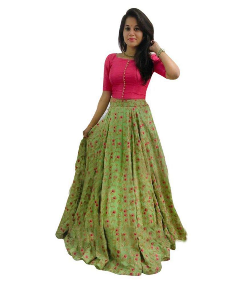 brahmani fashion Green and Brown Banarasi Silk Semi Stitched Lehenga ...